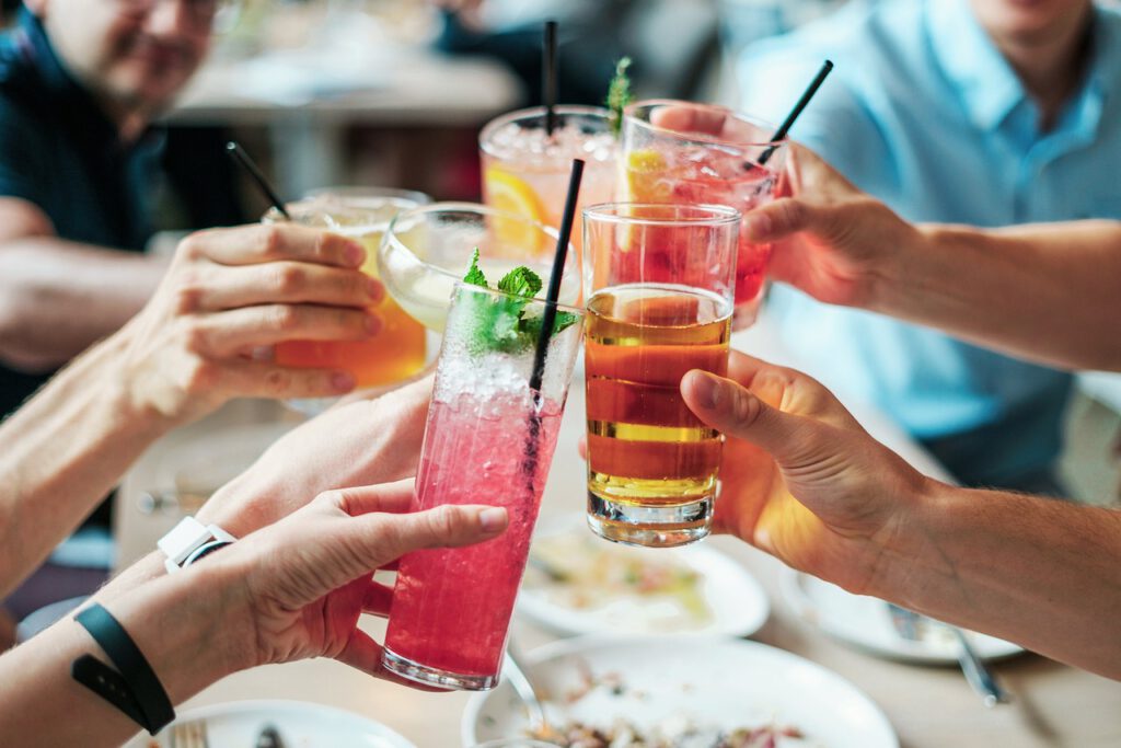 happy holidays, cocktails, drinks, alcohol, alcoholic, glass, beverage, party, alcoholic drinks, cold, restaurant, liquor, celebration, drinking, summer, fresh, nature, juice, red, refreshment, saluting, straws